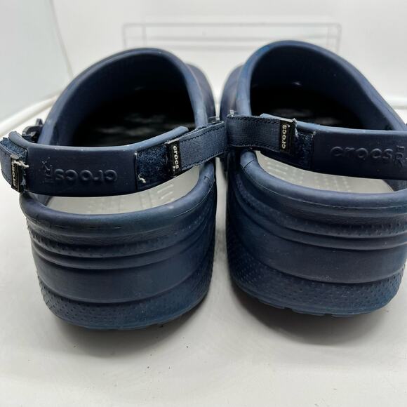 Crocs Shoes Mens 13 Blue Strap Back Hook Loop Chunky Clog Slip On - Picture 7 of 8
